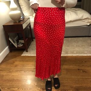 Maxi red silk polka dot skirt